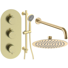 Alabio Round Brushed Brass Shower Valve with Slider Rail and Overhead Rain Shower