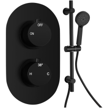 Alabio Round Matt Black Shower Valve with Slide Rail Kit