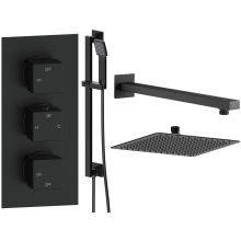 Challans Matt Black Shower Valve with Slider Rail and Overhead Rain Shower