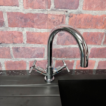 Imperial Traditional Brushed Nickel Kitchen Sink Mixer Tap - Twin Lever