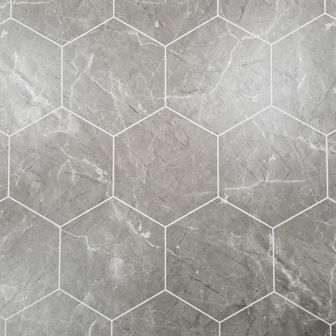 Lunar Stone Hexagon Tile MEGAboard Grout Line 1m Wide PVC Wall Panels