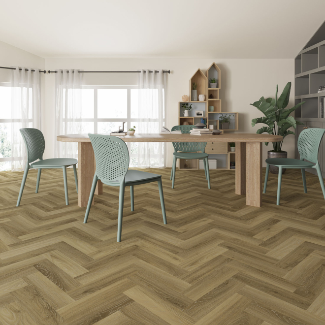 Clever Click Rigid Wichita Beech Herringbone Flooring 1.56m2 Per Pack