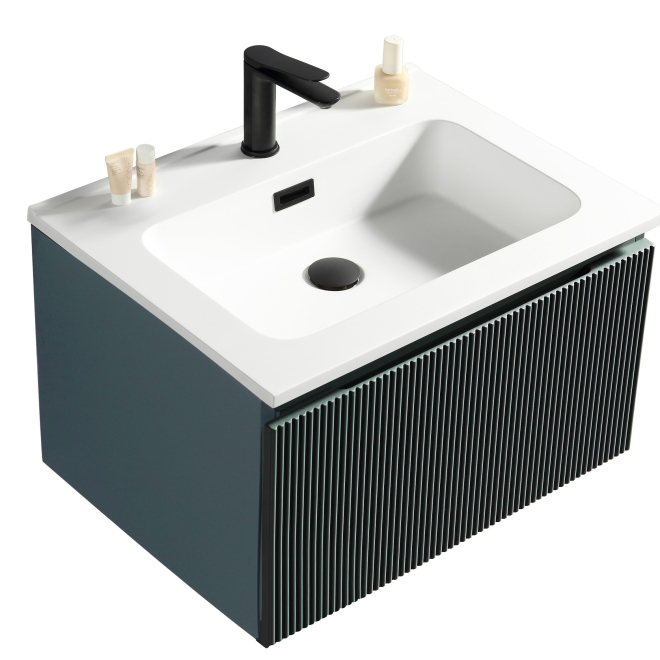 Flauto Midnight Shadow Fluted 600mm Wall Hung Vanity Unit & Matte Basin