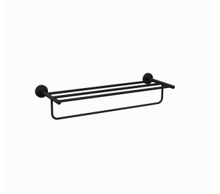 Jaquar Continental 600mm Long Black Matt Towel Rack With Lower Hanger 