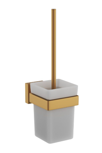 Jaquar Kubix Prime Gold Matt PVD Square Toilet Brush And Holder 