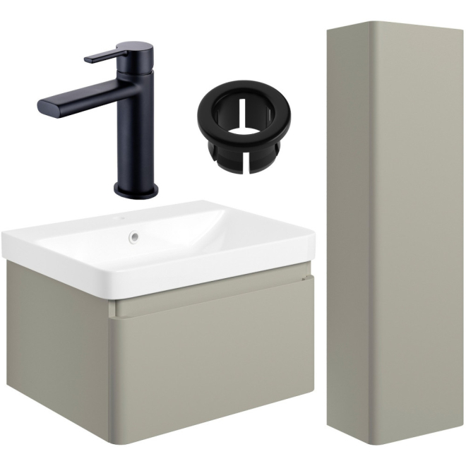 Aylesbury Matt Latte 600mm Vanity Unit & Tall Unit Pack with Black Finishes