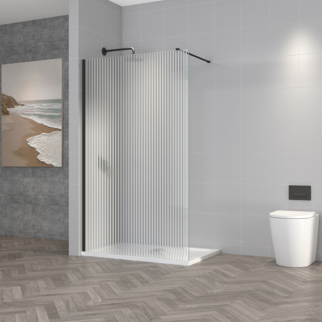 T18 Fluted 1100mm Orca Black Wetroom Panel