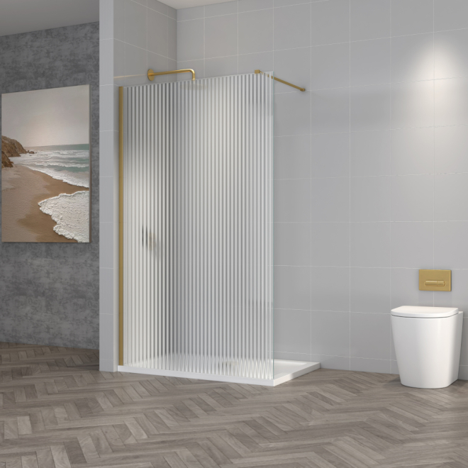 T18 Fluted 1000mm Brushed Brass Wetroom Panel