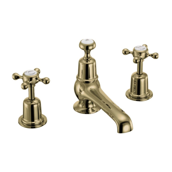 Burlington Claremont Gold 3 Tap Hole Mixer with Pop-up Waste