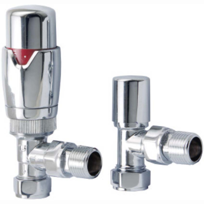 Scudo Chrome Angled Thermostatic Radiator Valves Twin Pack