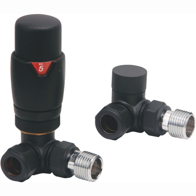 Scudo Black Corner Thermostatic Radiator Valves Twin Pack