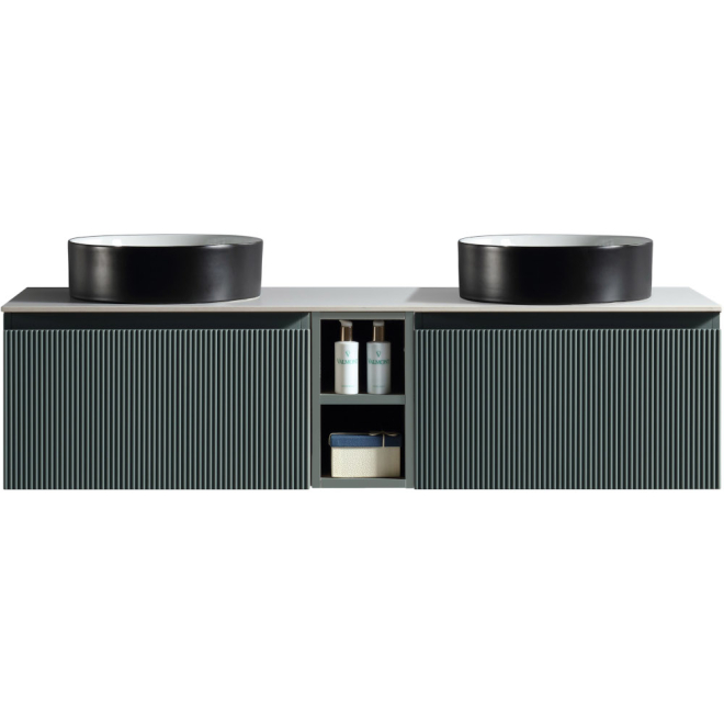 Flauto Smoked Sage Fluted 1400mm Wall Hung Vanity Unit