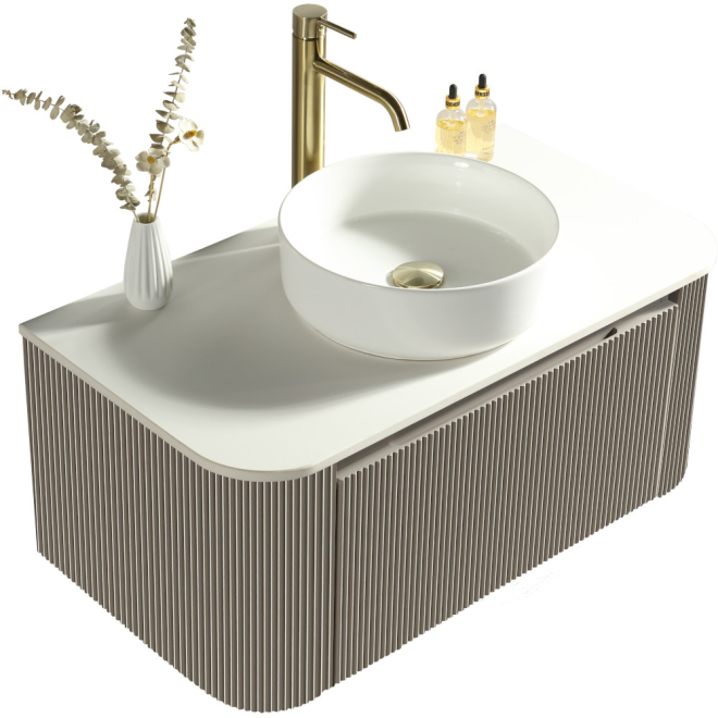 Flauto Curve Soft Coffee Fluted 870mm Wall Hung Vanity Basin Unit