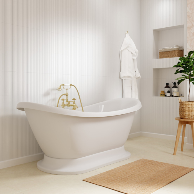 Gressingham 1760mm Freestanding Boat Bath - White