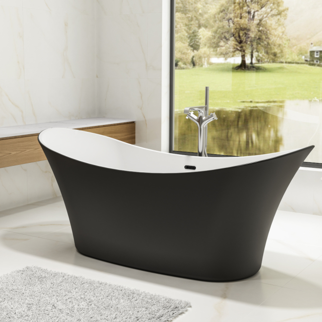 Charlotte Edwards Harrow Matt Black 1700 x 700 Modern Freestanding Bath