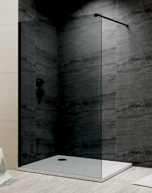 Jaquar 800MM Walk In Shower Screen In Black Glass With Black Frame