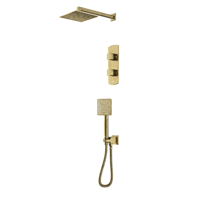 Jaquar Kubix Prime Square Shower Kit 2 Outlet Fixed Head & Hand Set in Antique Bronze