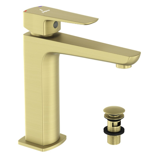 Jaquar Kubix Prime Matt Brass Basin Mixer with Click Clack Waste  