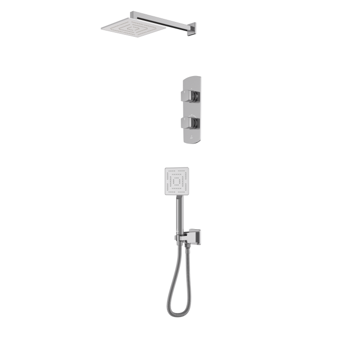 Jaquar Kubix Prime Square Shower Kit 2 Outlet Fixed Head & Hand Set in Chrome