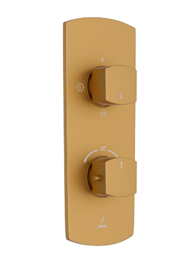 Jaquar Kubix Prime Gold Matt PVD 2 Outlet Thermostatic Shower Mixer Complete set With Concealed Valve 