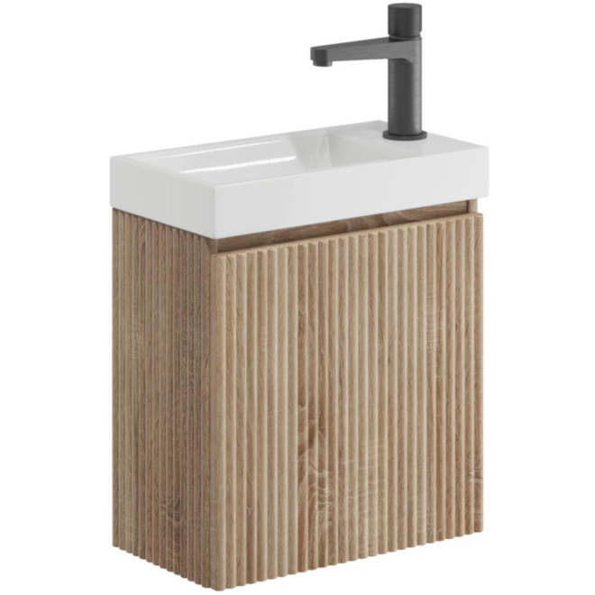 Scudo Linea Cloakroom Fluted Oak Basin Vanity Unit