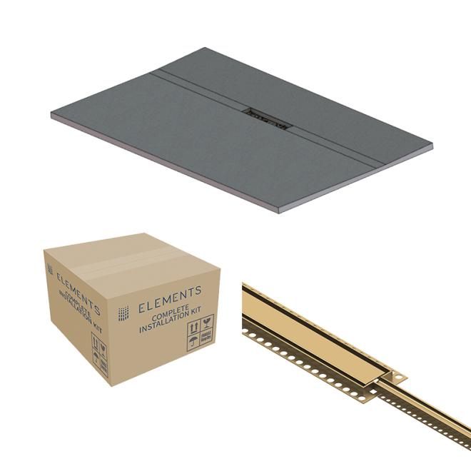 Abacus Elements Linear Uno Wet Room Kit 1600 x 900 x 30mm Offset Drain - Brushed Brass