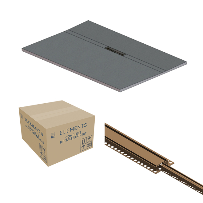 Abacus Elements Linear Uno Wet Room Kit 1600 x 900 x 30mm Offset Drain -Brushed Bronze