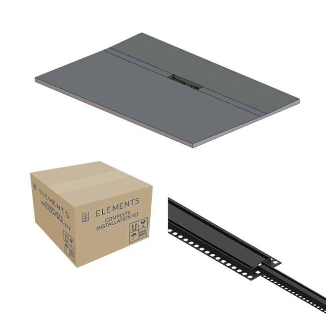 Abacus Elements Linear Uno Wet Room Kit 1600 x 900 x 30mm Offset Drain -Matt Black