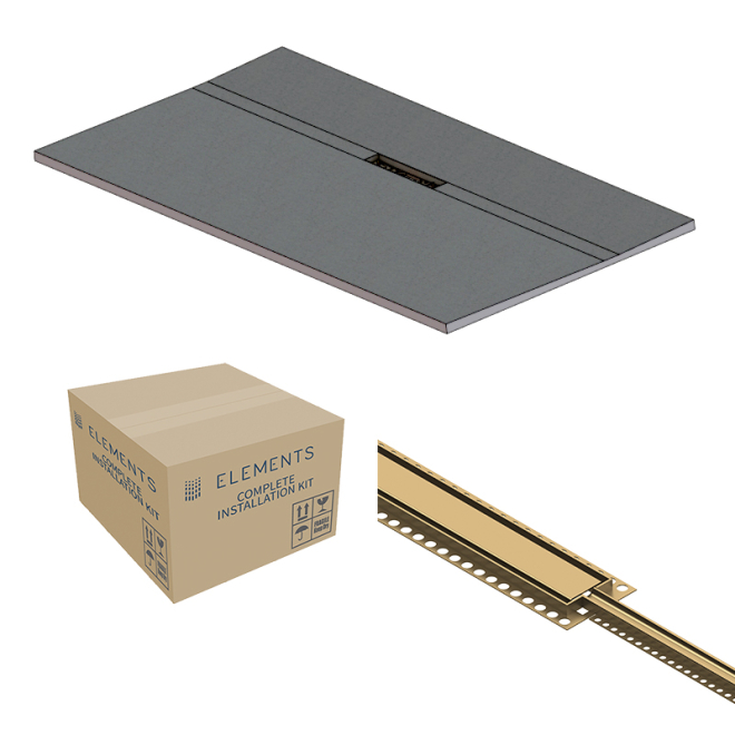 Abacus Elements Linear Uno Wet Room Kit 1800 x 900 x 30mm Offset Drain - Brushed Brass