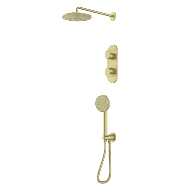 Jaquar Opal Prime Round Shower Kit 2 Outlet Fixed Head & Hand Set In Matt Brass