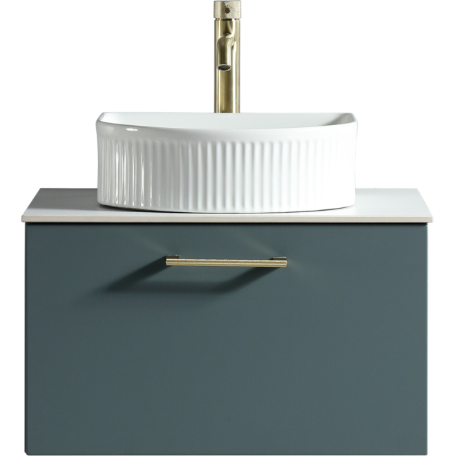 Piatta Smoked Sage 600mm Wall Hung Vanity Basin Unit with Countertop