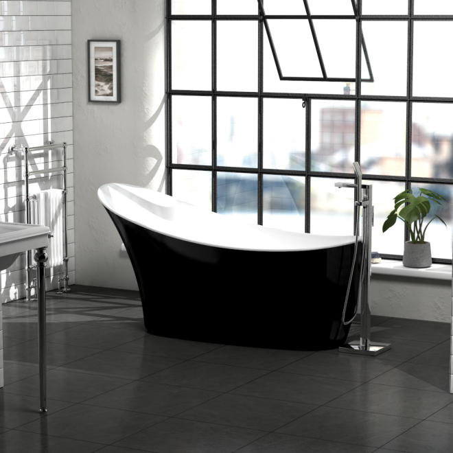 Charlotte Edwards Portobello Gloss Black 1700 x 730mm Modern Freestanding Bath