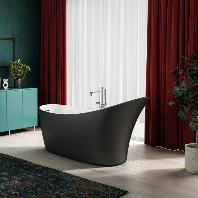 Charlotte Edwards Portobello Matt Black 1720 x 730 Modern Freestanding Bath