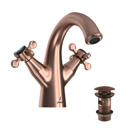 Jaquar Queens Prime Twin Handle Antique Copper Mono Basin Mixer With Waste 