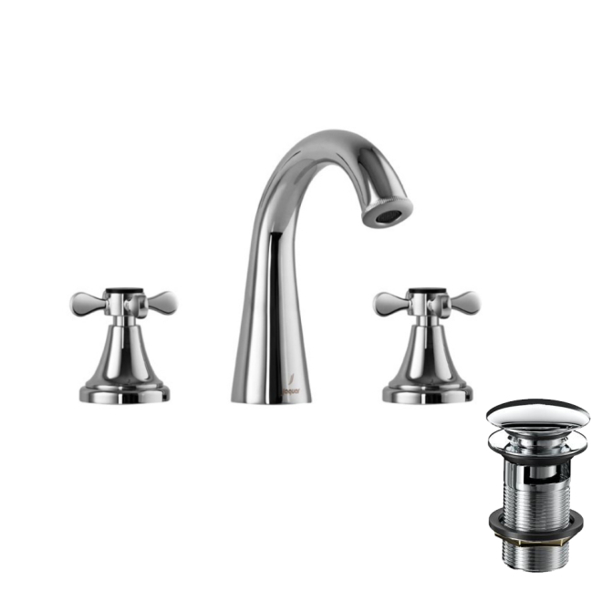 Jaquar Queens Prime Chrome 3 Hole Basin Mixer Including Click Clack Waste