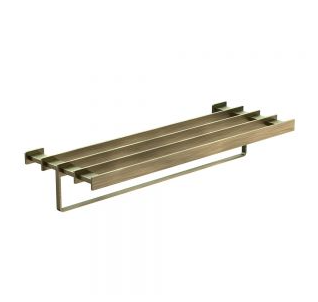 Artize Quadra 600mm Long Antique Bronze Towel Shelf With Lower Hanger