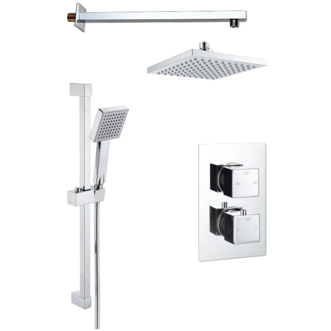 Square Concealed Chrome Valve Head & Arm Shower Pack