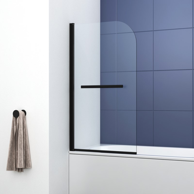 Synergy Ralus 6 Radius Black Bath Shower Screen with Towel Rail