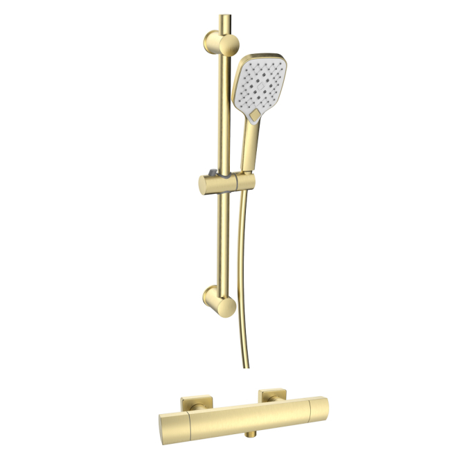 Kartel Kolt Brushed Brass Bar Mixer Shower Kit & Hand Set