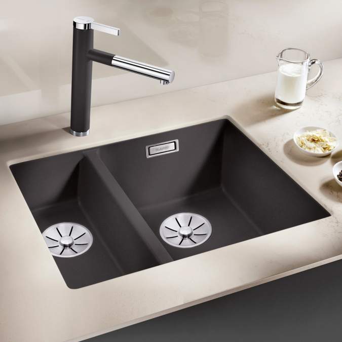 Blanco Subline 340/160 Silgranit U Kitchen Sink Right Hand - Rock Grey