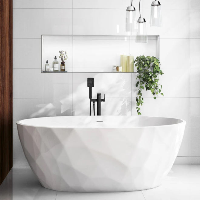 Synergy Cincelado 1700 x 820 Gloss White Crystal Freestanding Bath