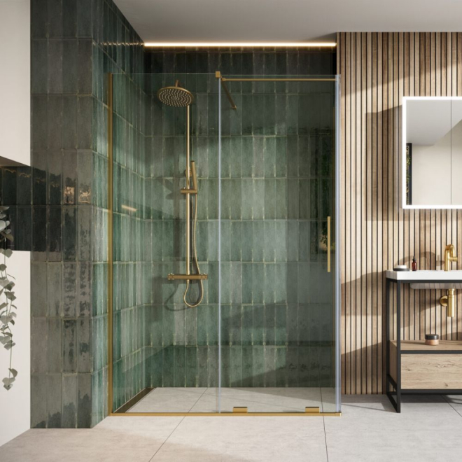 Scudo Momentum 1400mm Sliding Shower Door in Brushed Brass