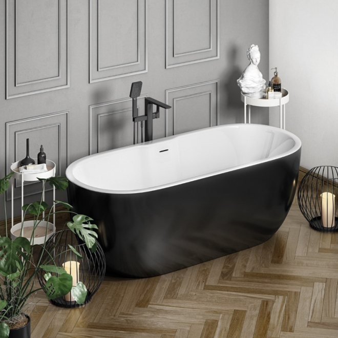 Synergy San Marlo 1655mm Black Double Ended Freestanding Bath