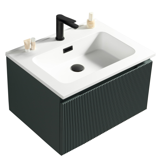 Flauto Smoked Sage Fluted 600mm Wall Hung Vanity Unit & Matte Basin