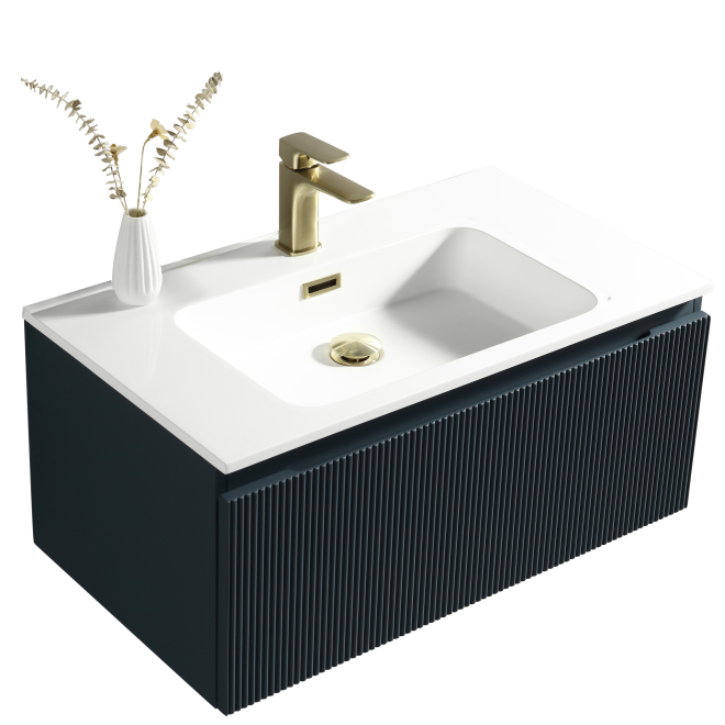 Flauto Midnight Shadow Fluted 800mm Wall Hung Vanity Unit & Matte Basin