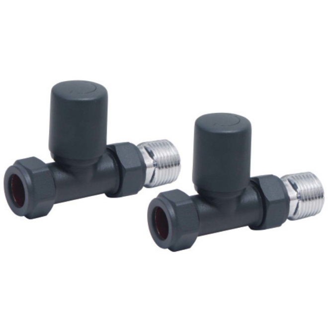 Scudo Carbon Anthracite Straight Radiator Valves