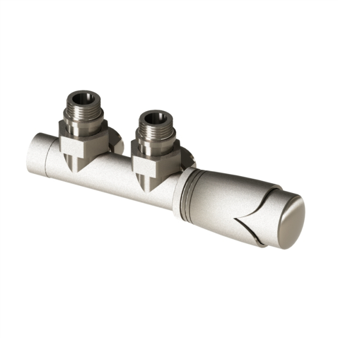 Abacus Angled Double Radiator Thermostatic Valve - Brushed Nickel