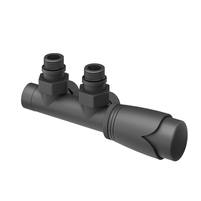 Abacus Angled Double Radiator Thermostatic Valve - Anthracite