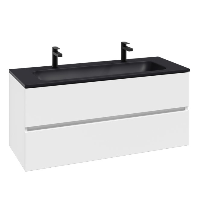 Villeroy & Boch Arto 1200 Bathroom Vanity Unit With Black Basin - Satin White