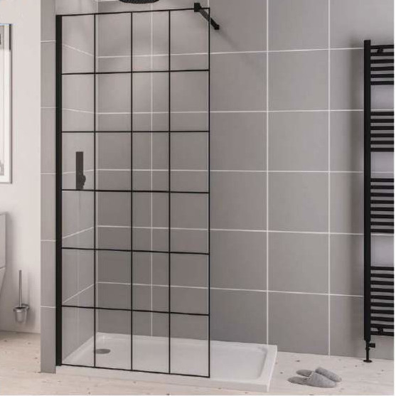 Vantage 2000, 1100mm Matt Black Framed Walk In Shower Screen - Eastbrook